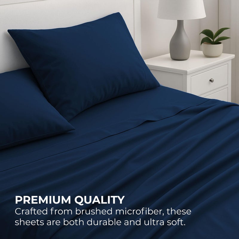 Pure Bedding Bed Sheets - King Sheet Set [4-Piece, Navy] - Hotel Luxury 1800 Brushed Microfiber - Soft and Breathable - Deep Pocket Fitted Sheet, Flat Sheet, Pillow Cases - Image 3